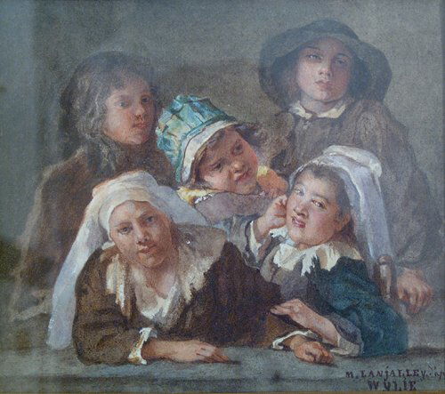 M. LANJELLY (19th Century) AFTER ROBERT: M. LANJELLY (19th Century) AFTER ROBERT WYLIE (American 1839-1877) FAMILY PORTRAIT signed and inscribed, watercolor 6 x 6 7/8 in.