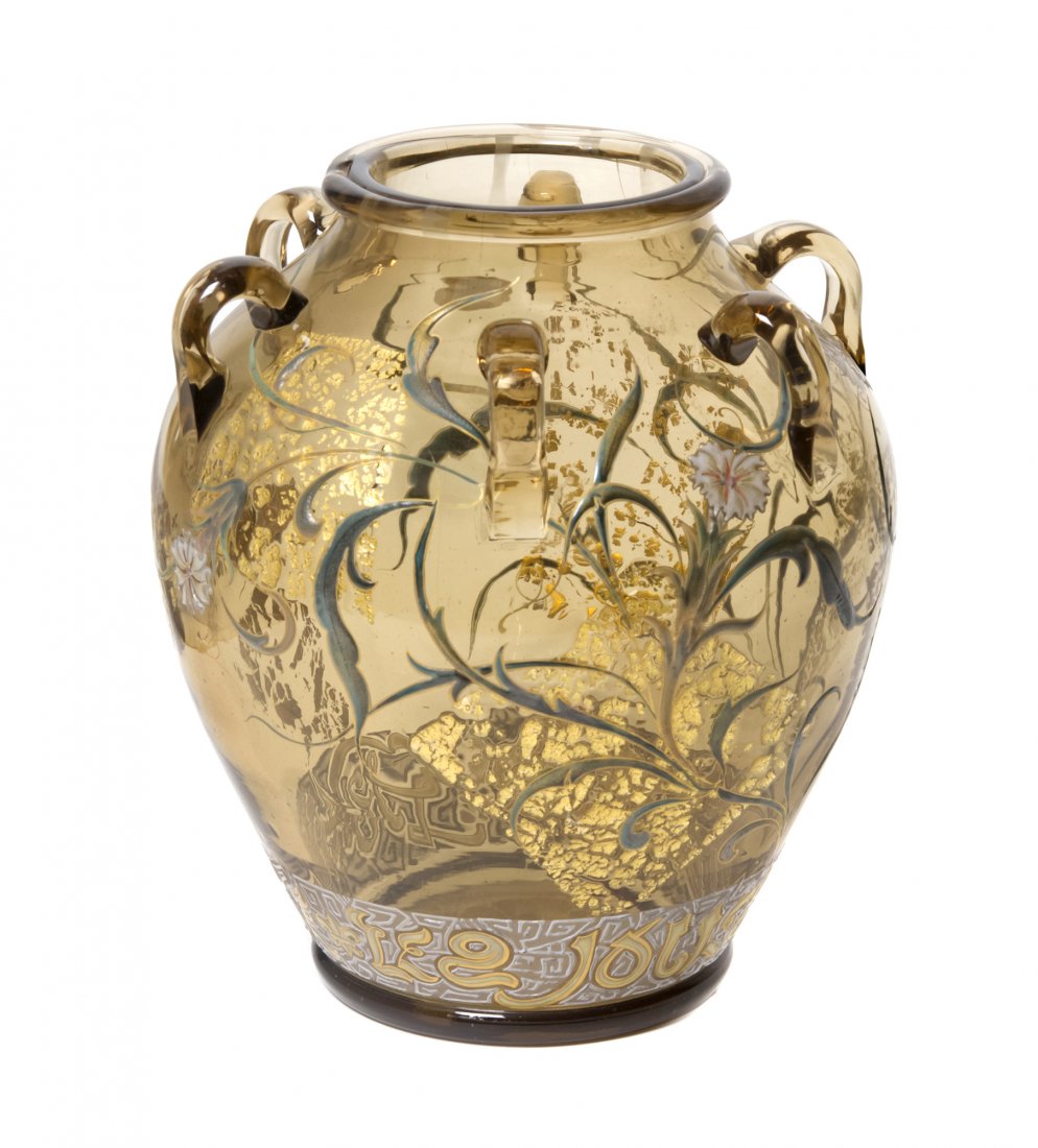 An Emile Galle Enameled Glass Vase, (French,