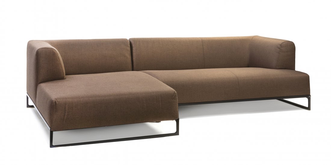 An Italian Two-Piece Sectional Sofa, Antonio Citterio (: An Italian Two-Piece Sectional Sofa, Antonio Citterio (b. 1950) for B&B Italia, having an upholstered back and seat, raised on rectangular form supports. Height overall 25 1/4 x width 97 1/4 x depth 5