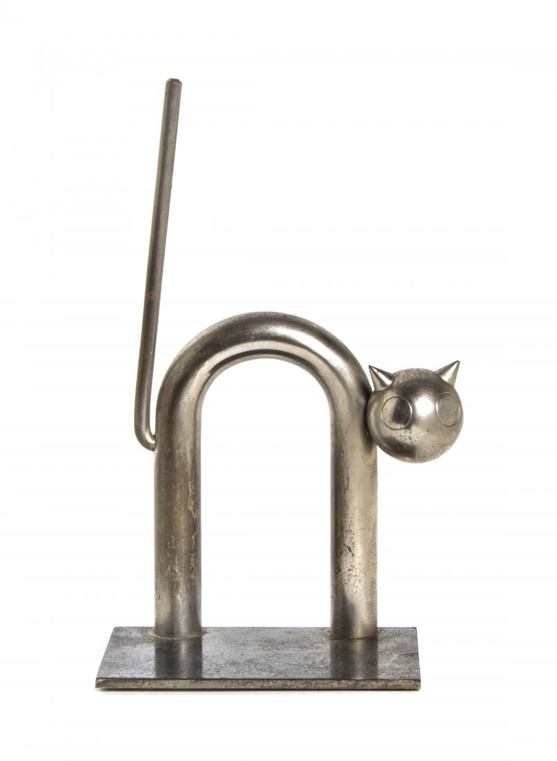 A German Chromed Steel Figural Bookend, Walter Von: A German Chromed Steel Figural Bookend, Walter Von Nessen (1889-1943) for Chase, modeled as a cat, marked Chase. Height 7 1/4 inches. Property from the Estate of James M. Walsh, Chicago, Illinois