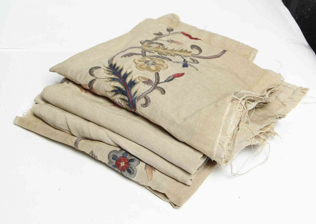 Four American Crewel Needleworks, Length 78 x width 21: Four American Crewel Needleworks, formerly the panels from a poster bed canopy. Length 78 x width 21 inches.