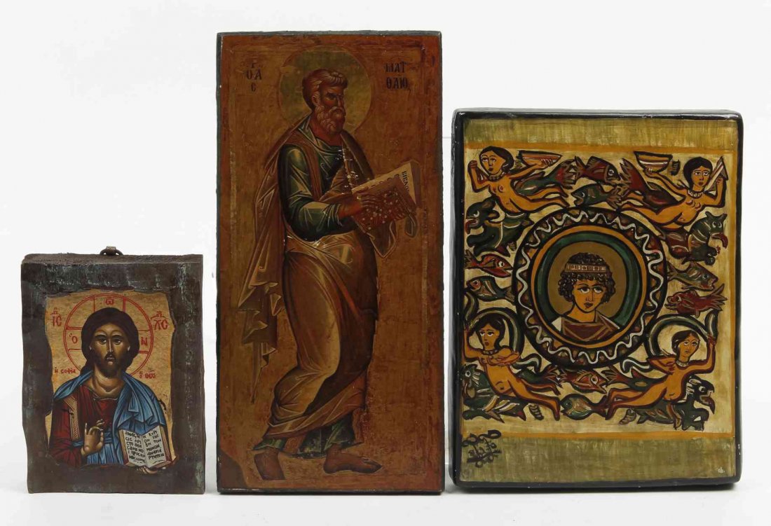 A Group of Three Icons, Height of tallest 12 x width 6: A Group of Three Icons, each of various styles. Height of tallest 12 x width 6 inches. Property from the Estate of Louis M. and Linda M. Byron, Tucson, Arizona