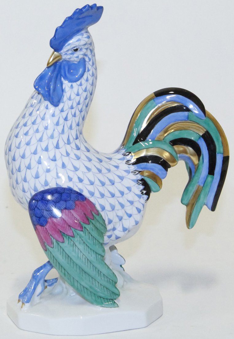 A Herend Porcelain Rooster, Height 9 2/3 inches.: A Herend Porcelain Rooster, with gilt highlights and fishnet decoration throughout. Height 9 2/3 inches. Property from the Estate of Louis M. and Linda M. Byron, Tucson, Arizona