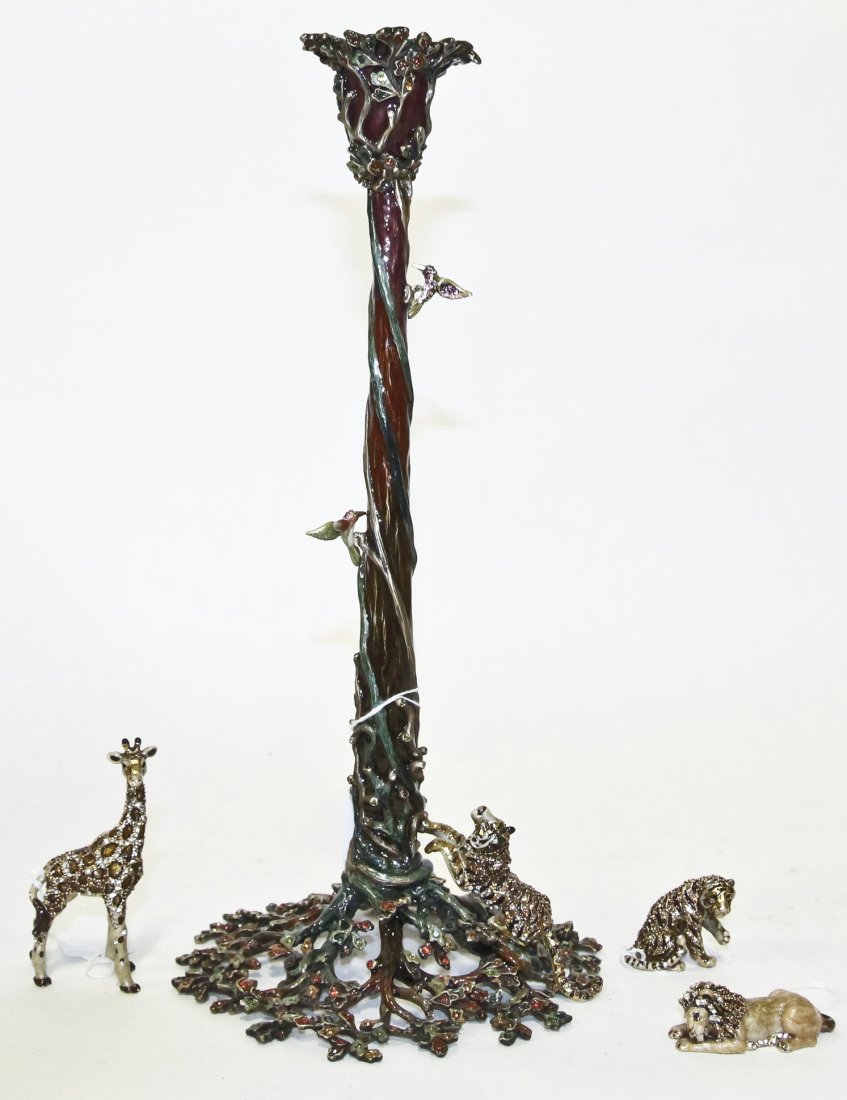 A Jay Strongwater Candle Holder, Height 13 1/2 inches.: A Jay Strongwater Candle Holder, together with three animal figures. Height 13 1/2 inches. Property from the Estate of Louis M. and Linda M. Byron, Tucson, Arizona