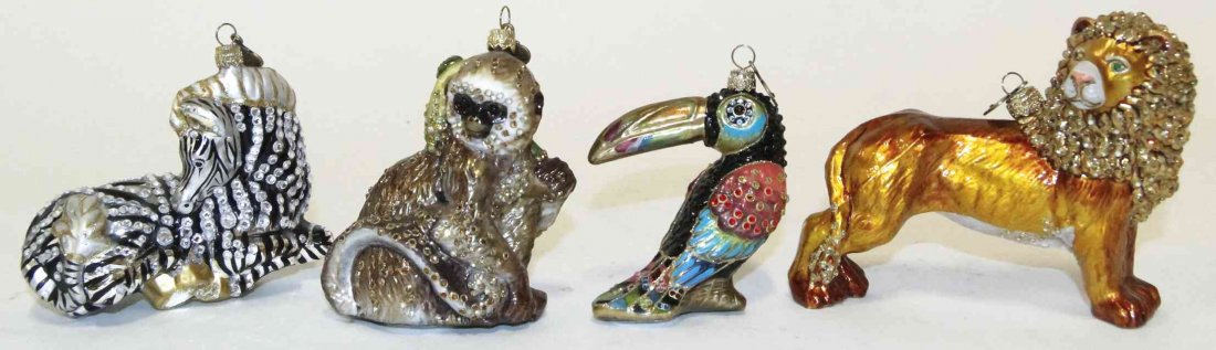 Four Jay Strongwater Christmas Ornaments, Height 4: Four Jay Strongwater Christmas Ornaments, each of animal form. Height 4 inches. Property from the Estate of Louis M. and Linda M. Byron, Tucson, Arizona