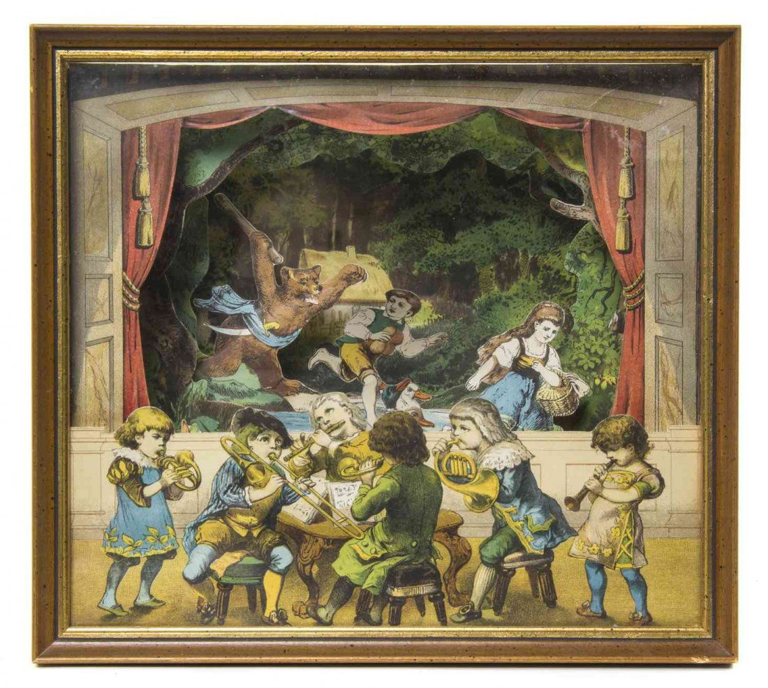 A German Lithographic Diorama, Width 10 1/4 inches.: A German Lithographic Diorama, depicting a scene from Hansel and Gretel. Width 10 1/4 inches.