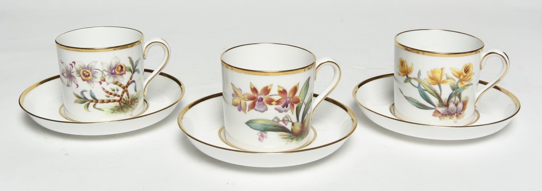 A Set of Thirteen Spode Porcelain Cups and Saucers,: A Set of Thirteen Spode Porcelain Cups and Saucers, each decorated with a different variety of flower. Height of cups 2 1/2 inches. Property from the Estate of Elizabeth M. Mullins, St. Louis, Missour