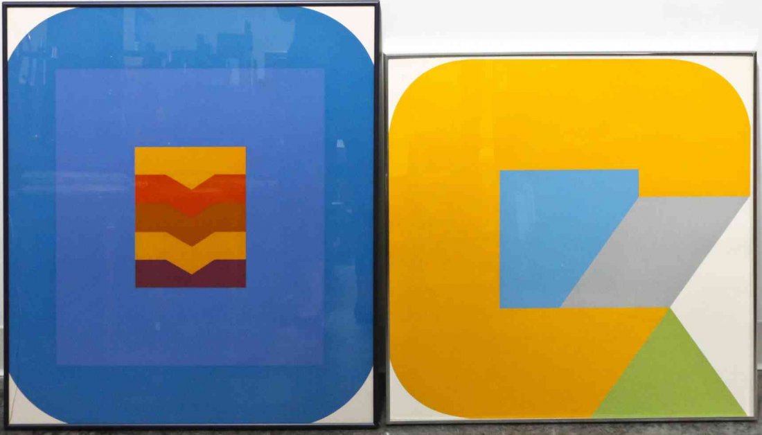 Karl Georg Pfahler, (American, b. 1926), Chevron on: Karl Georg Pfahler (American, b. 1926) Chevron on Blue, and Untitled, 1970 serigraphs 29 x 25 1/2 and 26 x 26 inches.