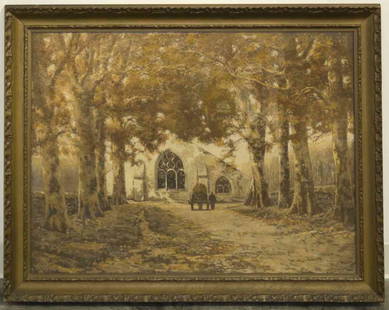 After Louis Gustave Cambier, (Belgian, 1874-1949),: After Louis Gustave Cambier (Belgian, 1874-1949) Church Path offset lithograph 26 x 25 inches.