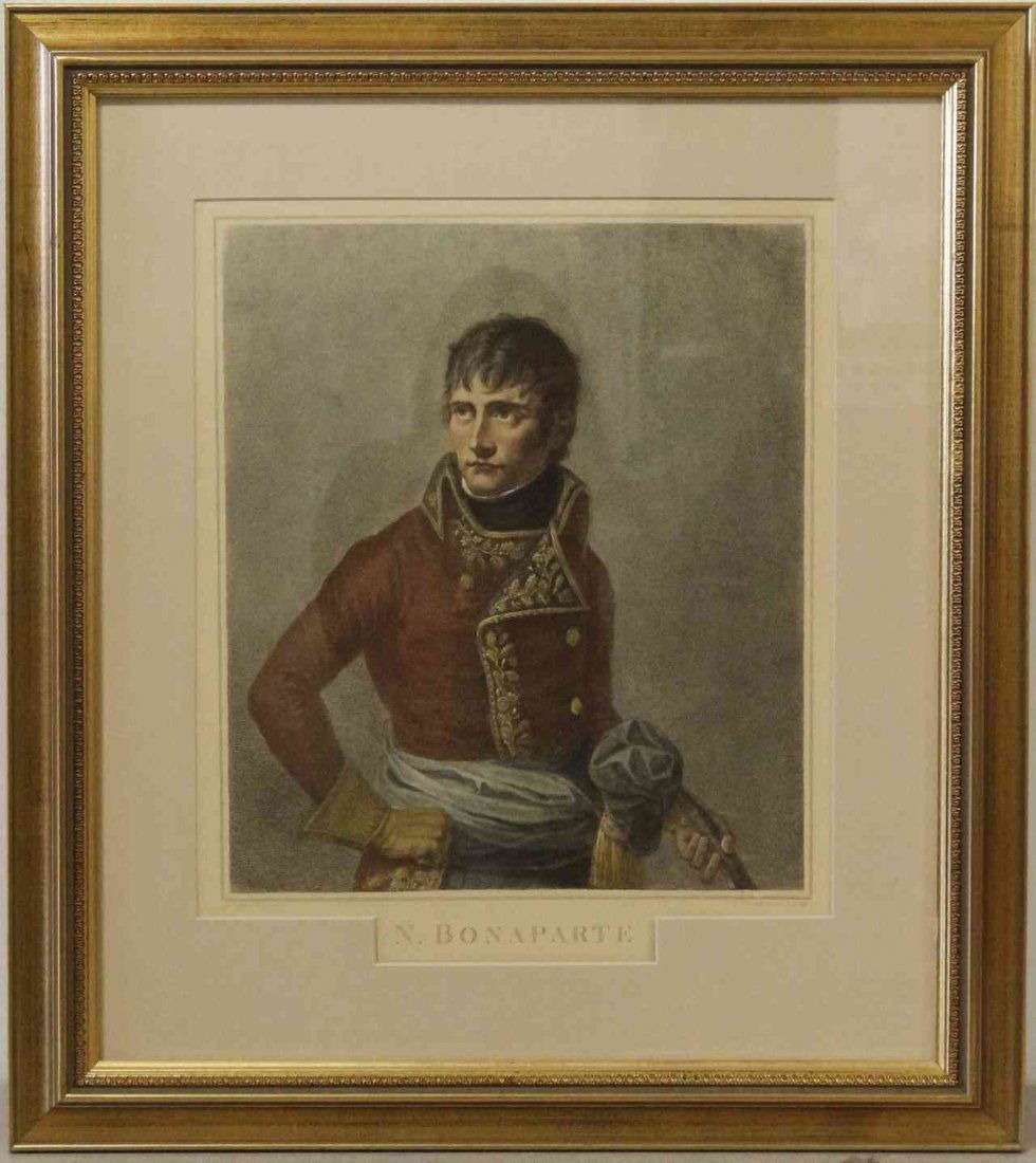 Francesco Bartolozzi, (Italian, 1727-1815), Portrait of: Francesco Bartolozzi (Italian, 1727-1815) Portrait of Napolean Bonaparte color engraving after Andrea Appiani (Italian, 1754-1817) 13 3/4 x 16 3/4 inches. Property from the Collection of Sefton and Ma