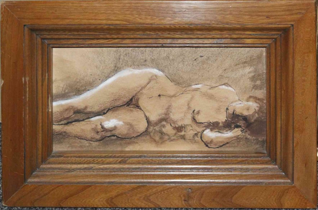 Artist Unknown, (20th century), Nude: Artist Unknown (20th century) Nude charcoal, ink and chalk on paper 10 3/4 x 5 1/4 inches.