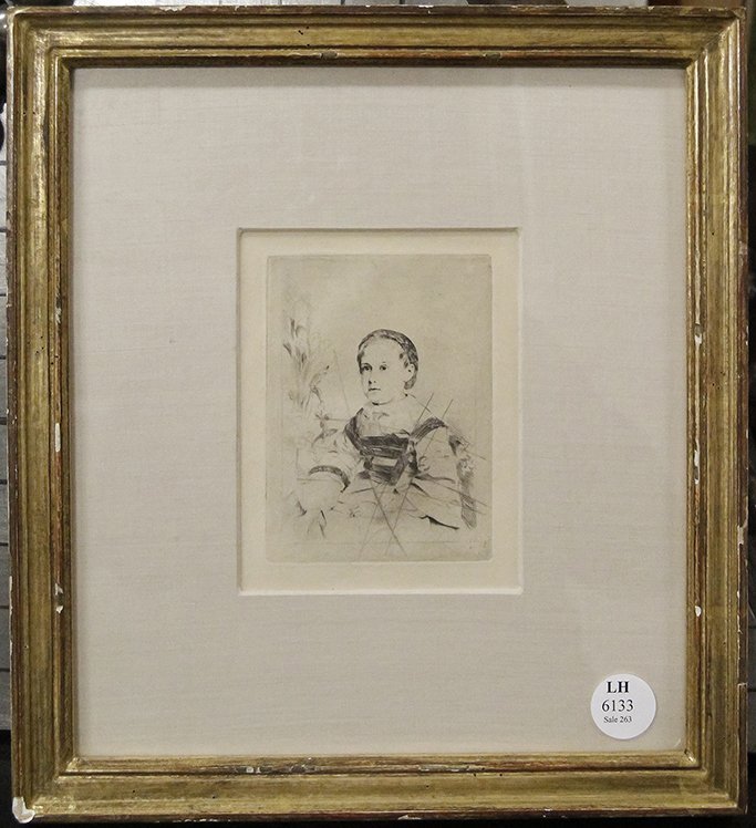 Edgar Degas, (French, 1834-1917), Mademoiselle Nathalie: Edgar Degas (French, 1834-1917) Mademoiselle Nathalie Wolkonska etching (restrike from the cancelled plate) 4 3/4 x 3 3/8 inches. Ref: Delteil, 7