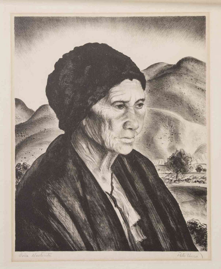 Peter Hurd, (American, 1904-1984), Dona Nestorita, 1942: Peter Hurd (American, 1904-1984) Dona Nestorita, 1942 lithograph edition of 250, signed Peter Hurd (lower right) 13 3/8 x 11 inches.