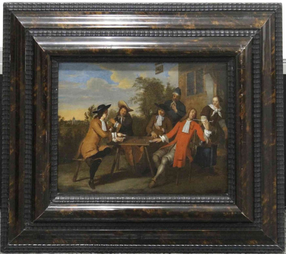 Continental School, (18th century), Gentlemen Playing: Continental School (18th century) Gentlemen Playing Cards and Smoking oil on panel 9 7/8 x 13 1/4 inches. Property from the Alice Welsh Skilling and Raymond Skilling Collection, Chicago, Illinois