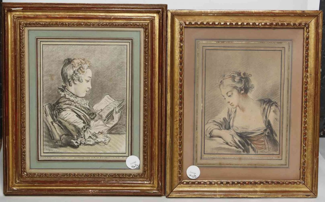 Francois Boucher, (French, 1703-1770), A Pair of: Francois Boucher (French, 1703-1770) A Pair of Portraits engraving signed lower left 8 1/4 x 6 inches. Property from the Estate of Mr. and Mrs. David Weil, Chicago, Illinois