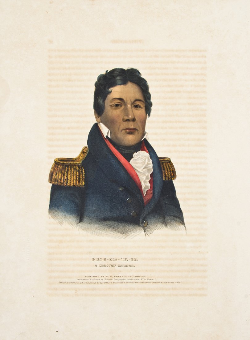 (NATIVE AMERICAN) MCKENNEY AND HALL. Eight lithographs: (NATIVE AMERICAN) MCKENNEY AND HALL A group of eight lithographs with hand-coloring from The History of the Indian Tribes of North America, c. 1838, comprising Meta-Koosega and Wa-Bish-Kee-Pe-Nas,