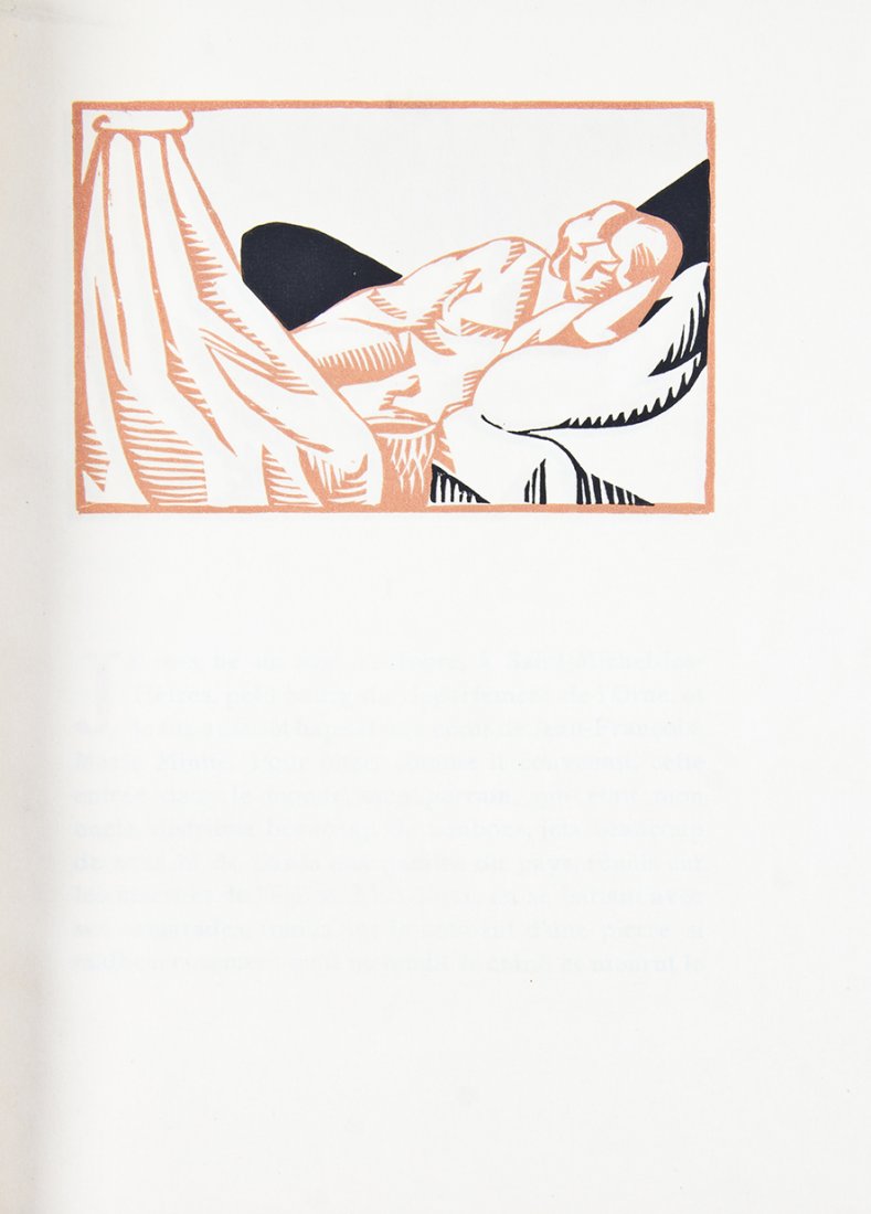 (PAUL, HERMANN) MIRBEAU, OCTAVE. Le calvaire. Paris,: (PAUL, HERMANN) MIRBEAU, OCTAVE Le calvaire. Paris: Editions Mornay, 1928. 8vo, bound by Zendel in tan crushed gilt-stamped morocco with red and green inlaid leather swirl design, housed in felt and m
