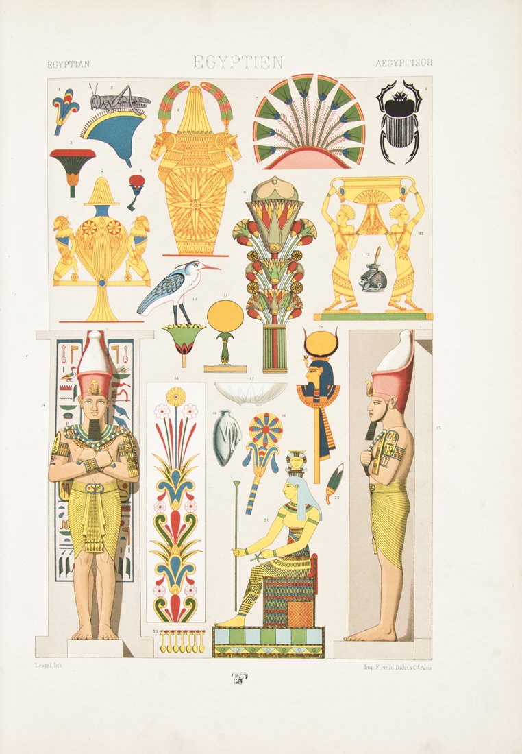 (DESIGN) RACINET, AUGUSTE. Das polychrome ornament.: (DESIGN) RACINET, AUGUSTE Das polychrome ornament. Stuttgart: Paul Neff, 1885. Folio, original half calf over black cloth, gilt-lettered spine. Second series, in German, with 100 chromolithograph plat