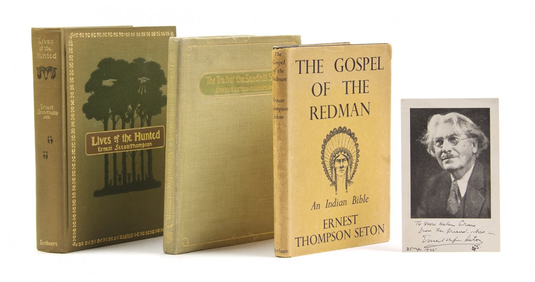 SETON-THOMPSON, ERNEST. A group of three books and an: SETON-THOMPSON, ERNEST A group of three books and an envelope of ephemera, comprising The Gospel of the Redman. An Indian Bible. London: Methuen, 1937. 8vo, black cloth, dust jacket, clipped. The Trai