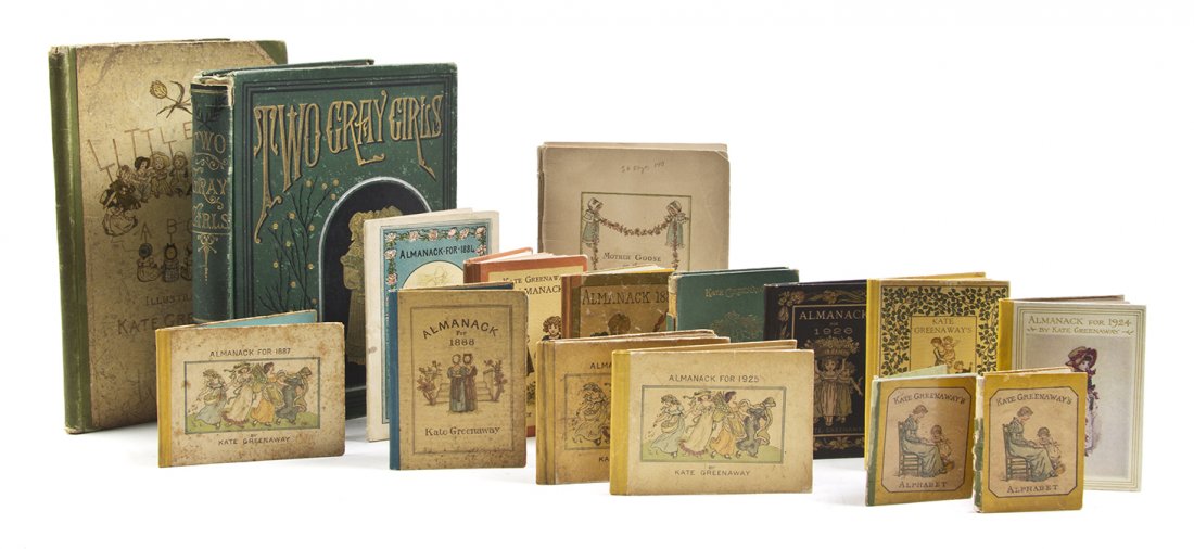 GREENAWAY, KATE. A group of 16 books illustrated by: GREENAWAY, KATE A group of 13 16mo-sized books comprising 11 Almanacks and two Alphabet books, together with three 8vo-sized books illustrated by Kate Greenaway. Property from the Estate of Willi