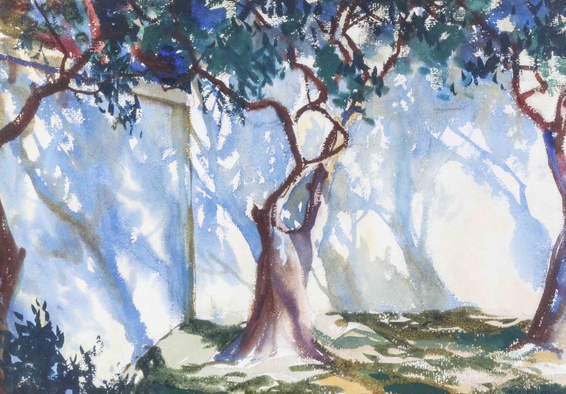 John Whorf, (American, 1903-1959), Courtyard: John Whorf (American, 1903-1959) Courtyard watercolor signed John Whorf (lower right) 13 1/2 x 19 1/2 inches. Provenance: Vose Galleries, Boston, Massachusetts