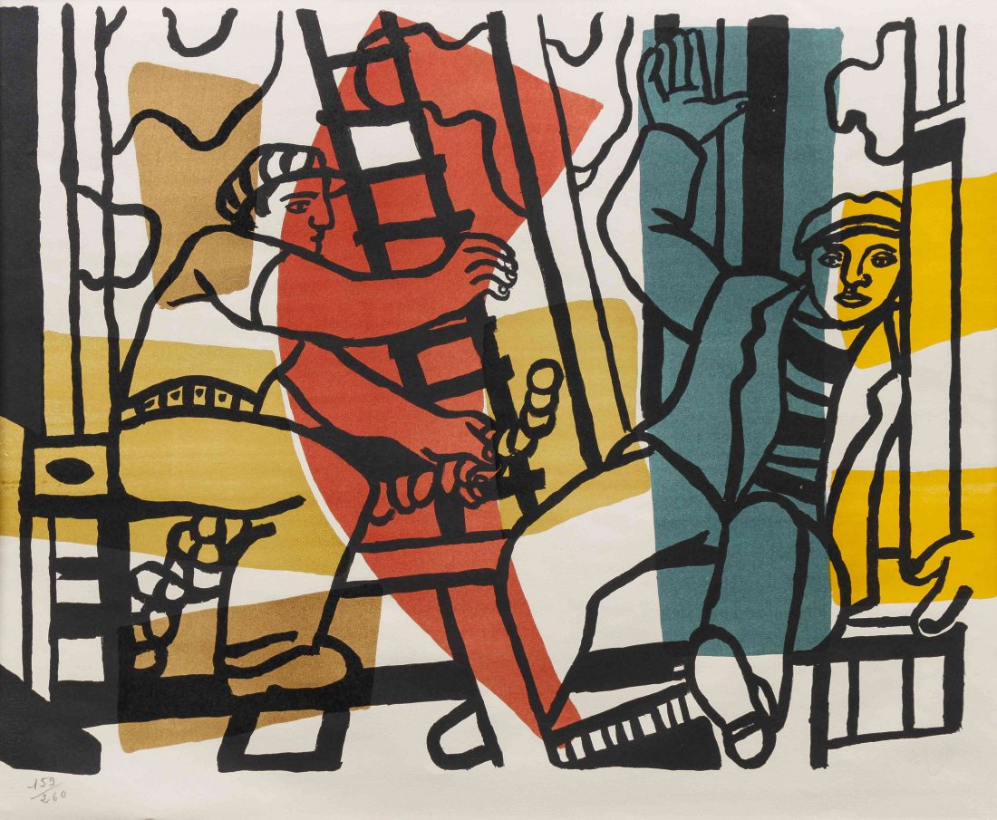 Fernand Léger, (French, 1881-1955), Les Constructeur,: Fernand Léger (French, 1881-1955) Les Constructeur, 1955 lithograph edition 159/260, signed F. Leger (lower right) 17 1/2 x 23 1/2 inches. Ref: Saphire 141