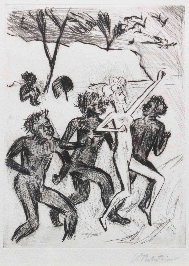 Max Pechstein, (German, 1881-1955), Yali Running with: Max Pechstein (German, 1881-1955) Yali Running with the Savages drypoint signed Max Pechstein (lower right) 9 1/2 x 7 inches.