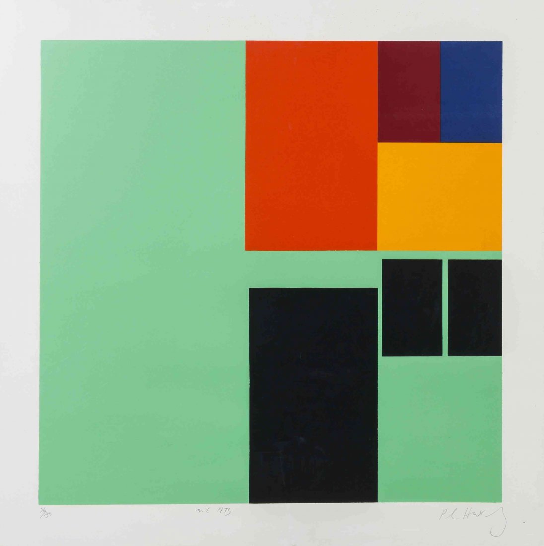 Paul Huxley, (British, b. 1938), No. 8, 1973: Paul Huxley (British, b. 1938) No. 8, 1973 serigraph edition 36/150, signed P. L. Huxley, titled and dated (lower right) 23 1/2 x 23 1/2 inches.