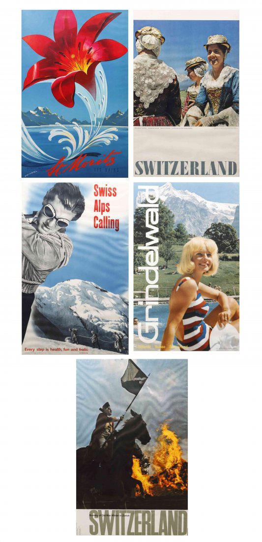 A St. Moritz Vintage Travel Poster, Martin Peikert: A St. Moritz Vintage Travel Poster, Martin Peikert (1901-1975), together with thirteen other Swiss travel posters. Height of first 40 x width 25 1/4 inches.