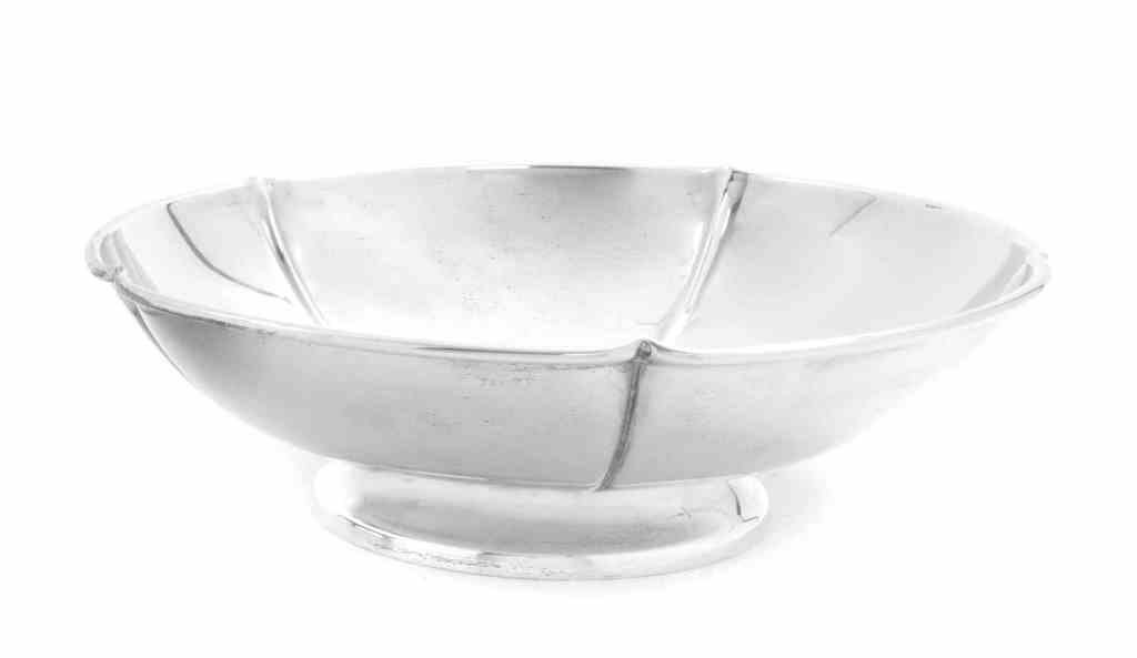 An American Silver Bowl, The Randahl Shop, Chicago, IL,: An American Silver Bowl, The Randahl Shop, Chicago, IL, Circa 1930, circular with lobed sides, raised on a spreading foot rim, marked on base and numbered R1813; 19 ozt. Diameter 9 1/2 inches.