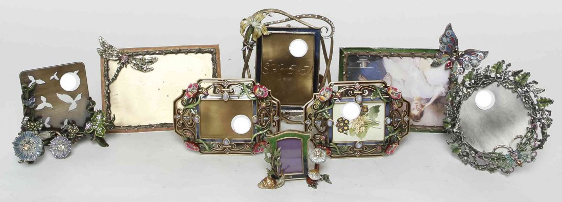 Eight Jay Strongwater Frames, Height of largest 6 1/2 x: Eight Jay Strongwater Frames, each of various forms and sizes. Height of largest 6 1/2 x width 4 3/4 inches. Property from the Estate of Louis M. and Linda M. Byron, Tucson, Arizona
