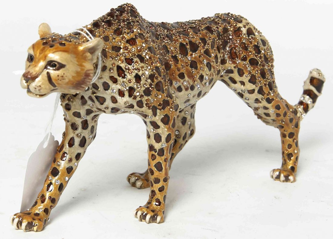 A Jay Strongwater Jaguar, Height 4 1/2 inches.: A Jay Strongwater Jaguar, depicted in stride. Height 4 1/2 inches. Property from the Estate of Louis M. and Linda M. Byron, Tucson, Arizona