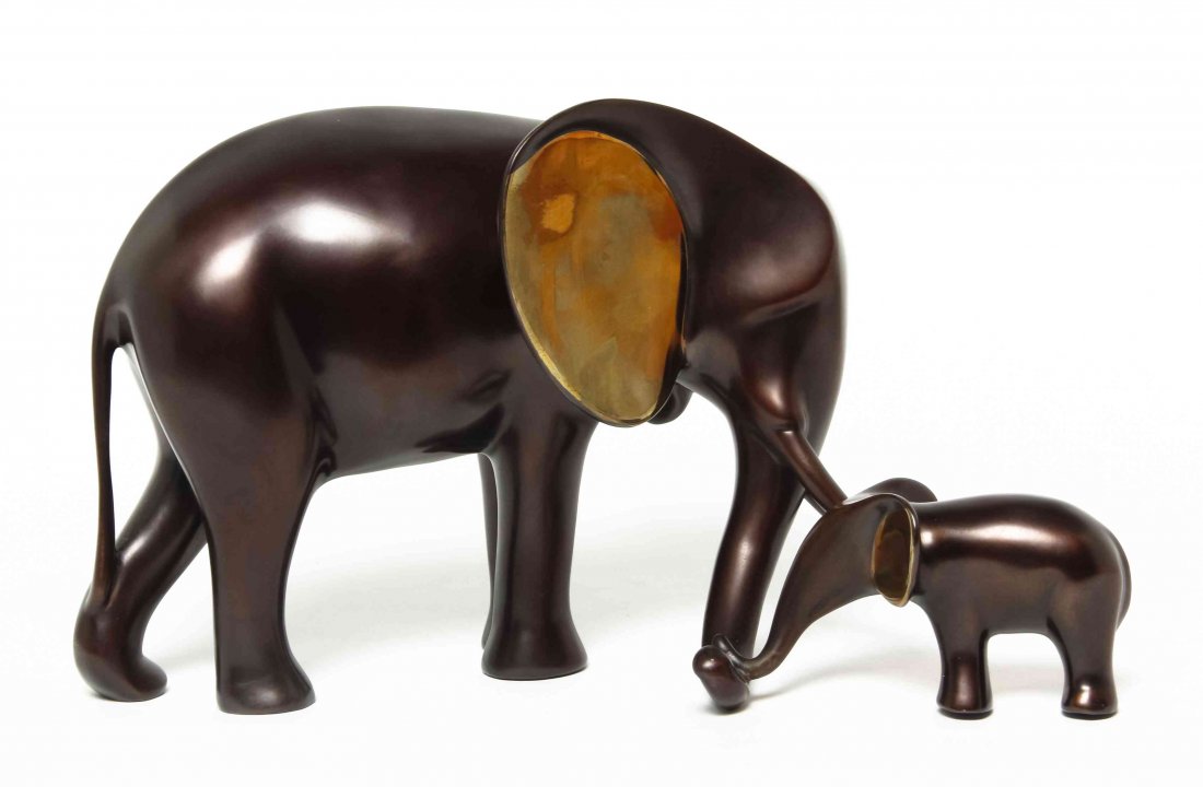 A Bronze Figural Group, Loet Vanderveen, Height 6 3/4: A Bronze Figural Group, Loet Vanderveen, depicting an elephant and a baby. Height 6 3/4 inches. Property from the Estate of Louis M. and Linda M. Byron, Tucson, Arizona