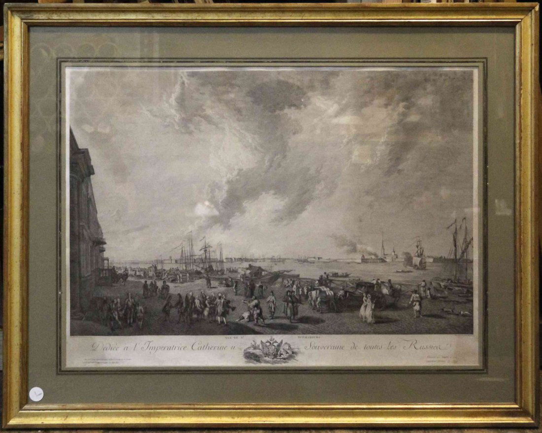 A French Engraving, Bas, Height 21 x width 29 inches.: A French Engraving, Bas, 18th century, depicting a view of Saint Petersburg. Height 21 x width 29 inches. Property from the Collection of Dan Johnson, Chicago, Illinois