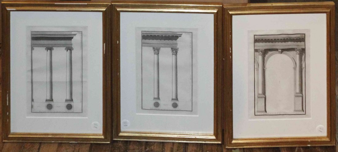 Three 18th Century Architectural Engravings, Barozzi,: Three 18th Century Architectural Engravings, Barozzi, matted and framed uniformly. Height 10 1/4 x width 7 1/4 inches. Property from the Collection of Dan Johnson, Chicago, Illinois