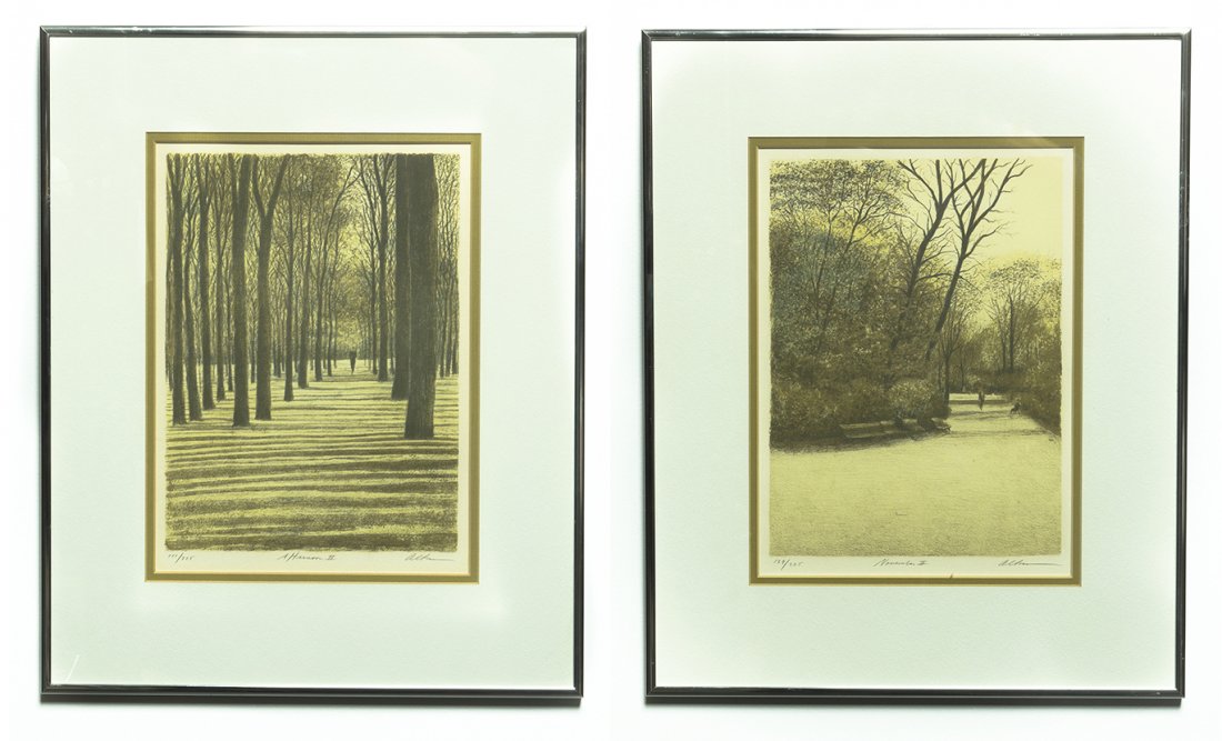 Harold Altman, (20th century), A pair of prints: Harold Altman (20th century) A pair of prints depicting forest landscapes lithographs signed Alten (lower right) Largest 10 3/4 x 7 3/4 inches.