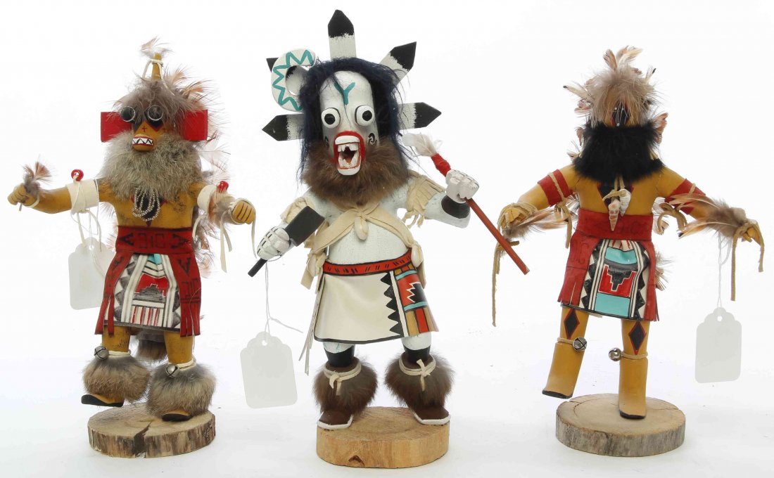 Three Hopi Kachina Dolls, Height of tallest 9 1/2: Three Hopi Kachina Dolls, by B. L. Ayer, comprising Chasing Star, and two others, each from the '90's. Height of tallest 9 1/2 inches. Property from the Collection of a Lady, Oak Brook, Illinois