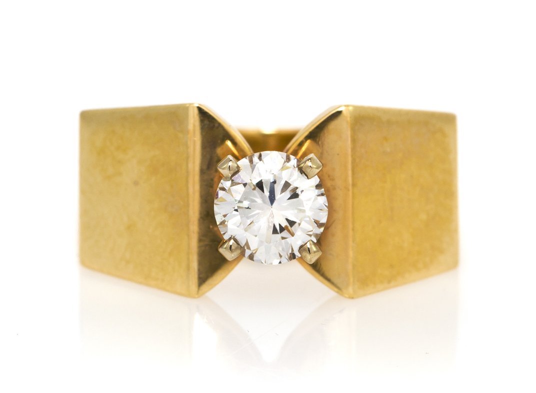 A 14 Karat Yellow Gold and Diamond Solitaire Ring, 4.80: A 14 Karat Yellow Gold and Diamond Solitaire Ring, containing one round brilliant cut diamond weighing approximately 0.78 carat. Stamp: RD 14K PLUMB. 4.80 dwts. Property from the Collection of John Le