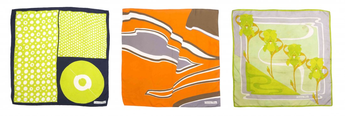 A Lanvin Silk Scarf,: A Lanvin Silk Scarf, together with Hanae Mori scarf and a Hattie Carnegie scarf. Each labeled within print.