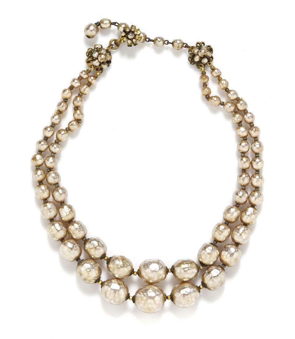 A Miriam Haskell Baroque Faux Pearl Necklace.: A Miriam Haskell Baroque Faux Pearl Necklace. Stamped: Miriam Haskell.