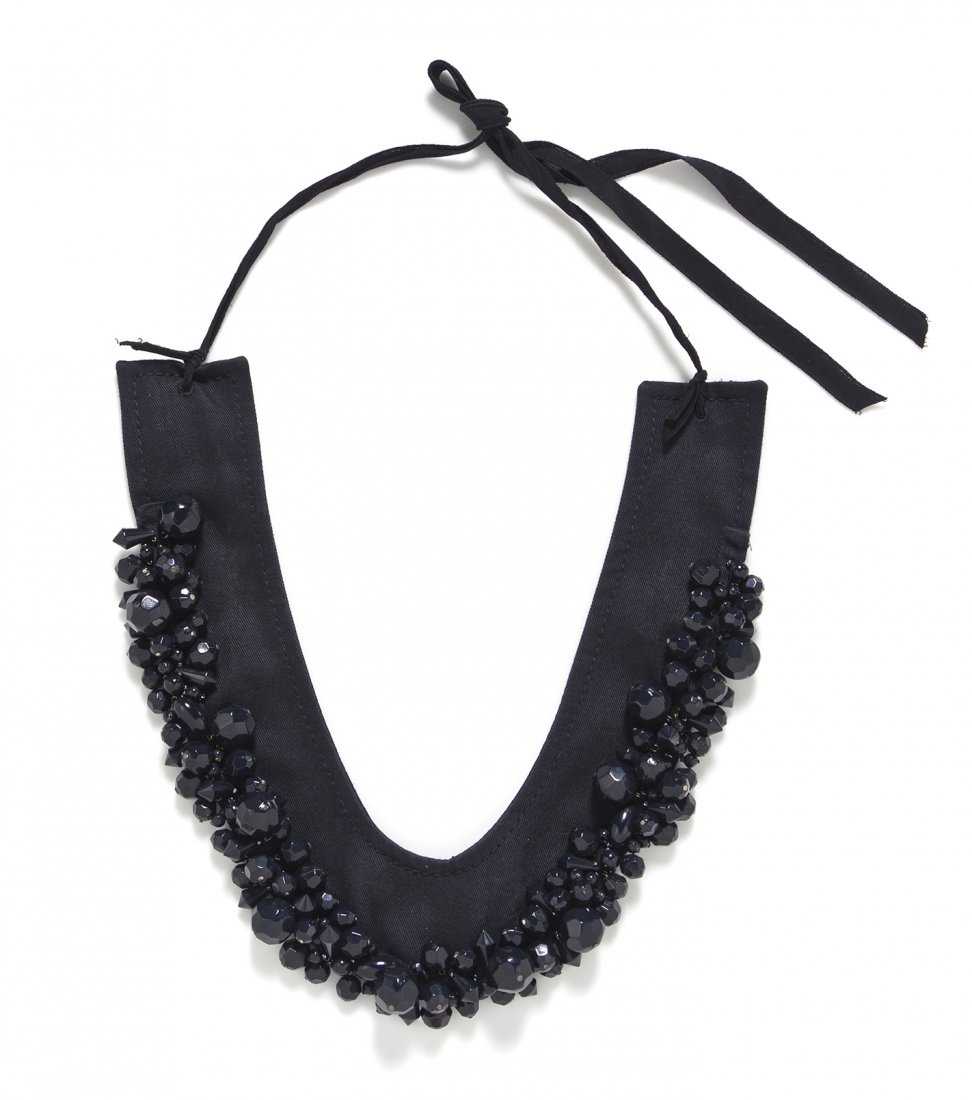 A Prada Black Beaded Bib Necklace.: A Prada Black Beaded Bib Necklace. Labeled: Prada.