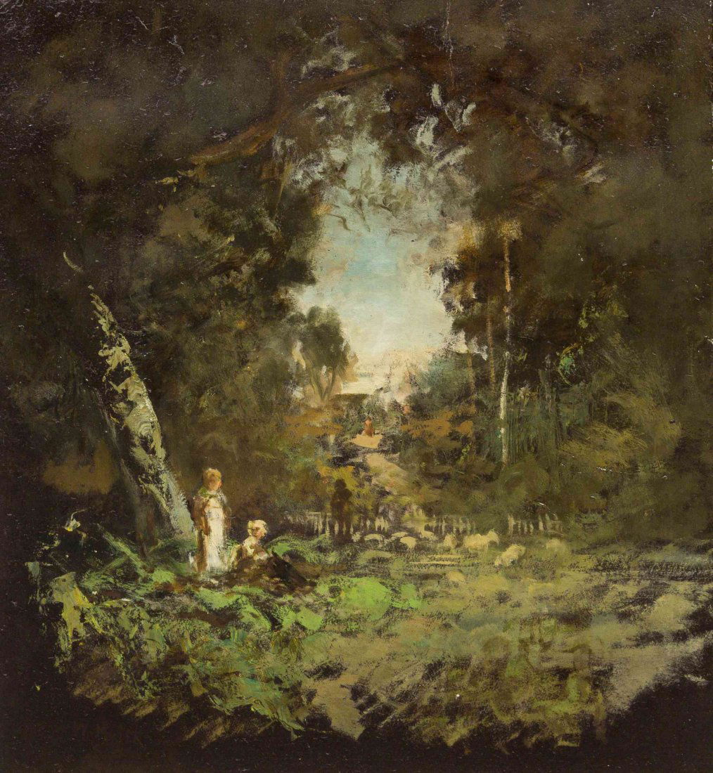 William Keith, (American, 1838-1911), Forest Path: William Keith (American, 1838-1911) Forest Path oil on board signed W. Keith FS (lower left) 25 1/2 x 23 1/2 inches. Property from the Collection of Mr. William Rahuba, Chicago, Illin