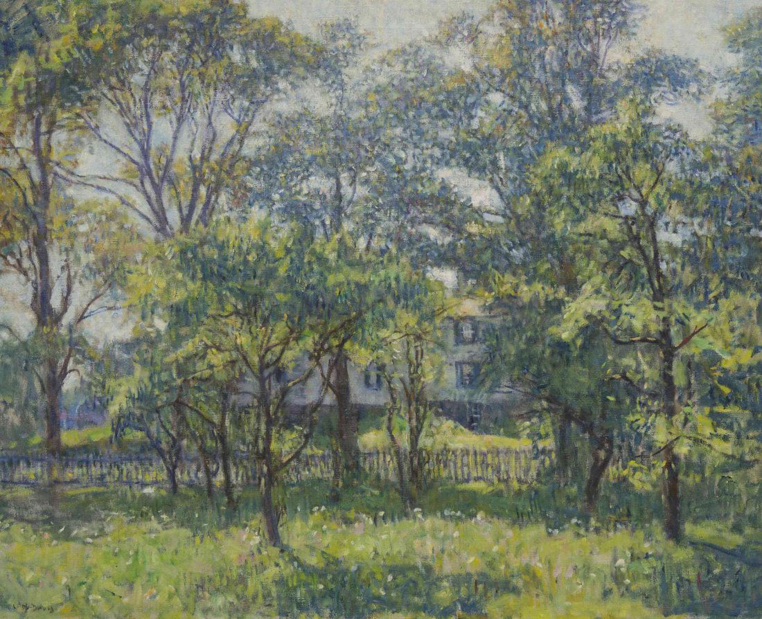 Charles Harold Davis, (American, 1856-1933), House: Charles Harold Davis (American, 1856-1933) House Through the Trees oil on canvas signed C.H. Davis (lower left) 24 1/2 x 29 5/8 inches. Property from the Estate of Eleanor Stein Rusna