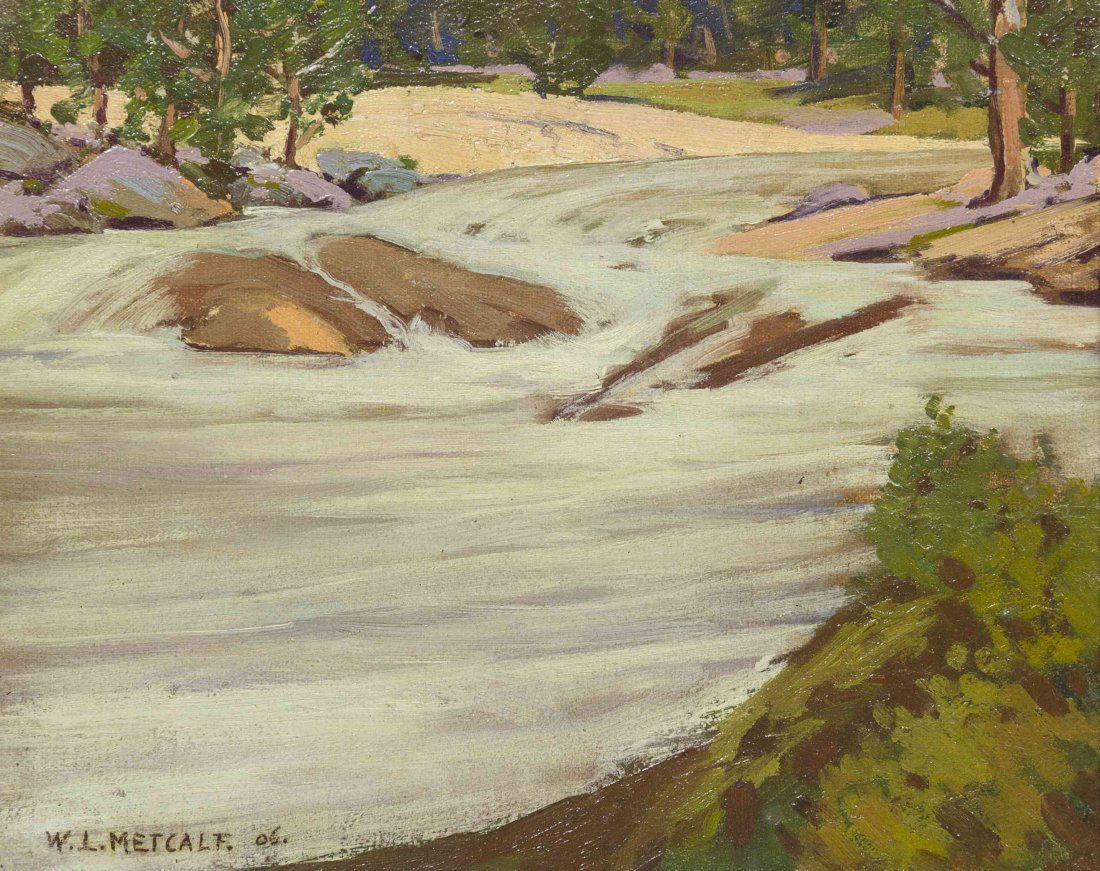 Willard LeRoy Metcalf, (American, 1858-1925), Winter: Willard LeRoy Metcalf (American, 1858-1925) Winter Brook oil on canvasboard signed W.L. Metcalf (lower left) 9 1/2 x 11 1/2 inches.