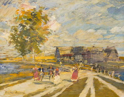 Konstantin Alexeievitch Korovin, (Russian, 1861-1939),: Konstantin Alexeievitch Korovin (Russian, 1861-1939) Autumn Landscape oil on board signed Constantin Korovin (lower left) 12 3/4 x 15 3/4 inches. Property from the Collection of Carro