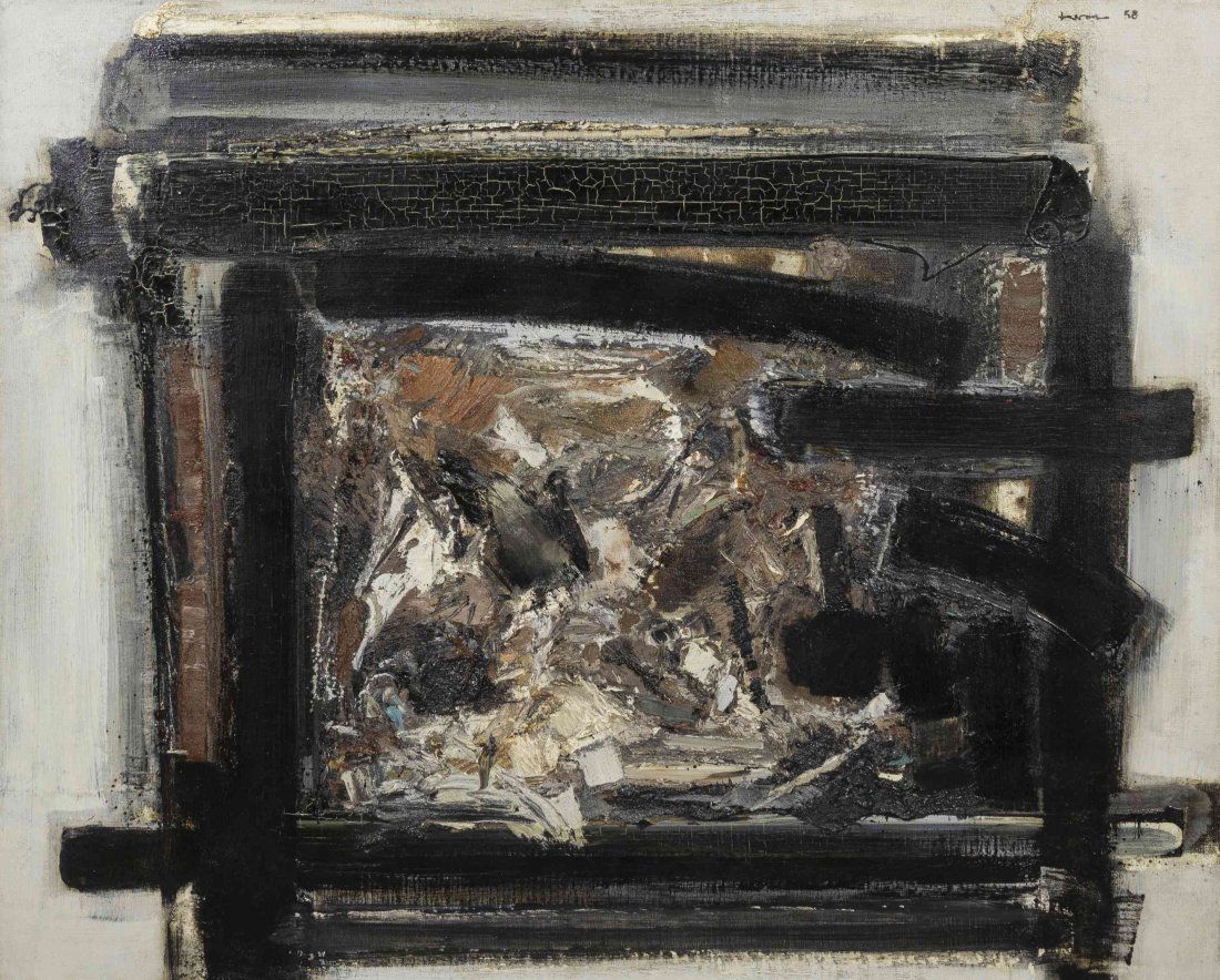 John Harrison Levee, (American, b. 1924), September IV,: John Harrison Levee (American, b. 1924) September IV, 1958 oil on canvas signed Levee and dated (upper right); signed, titled and dated (verso) 32 x 39 inches. A Private Midwestern Co