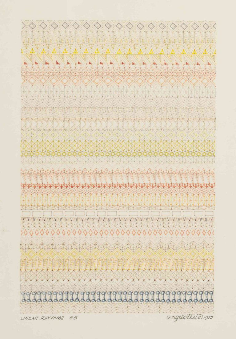 Angelo Testa, (American, 1918-1984), Linear Rhythms no.: Angelo Testa (American, 1918-1984) Linear Rhythms no. 5, 1975 felt tip pen on cardboard signed Angelo Testa and dated (lower right) 20 x 15 inches. Property from the Collection of Nan