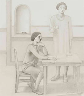 Alan Evan Feltus, (American, b. 1943), Untitled (Two: Alan Evan Feltus (American, b. 1943) Untitled (Two Women), 1985, acompanied by a study for the painting in pencil on paper oil on canvas laid to board signed Alan Feltus and dated (lower left)<