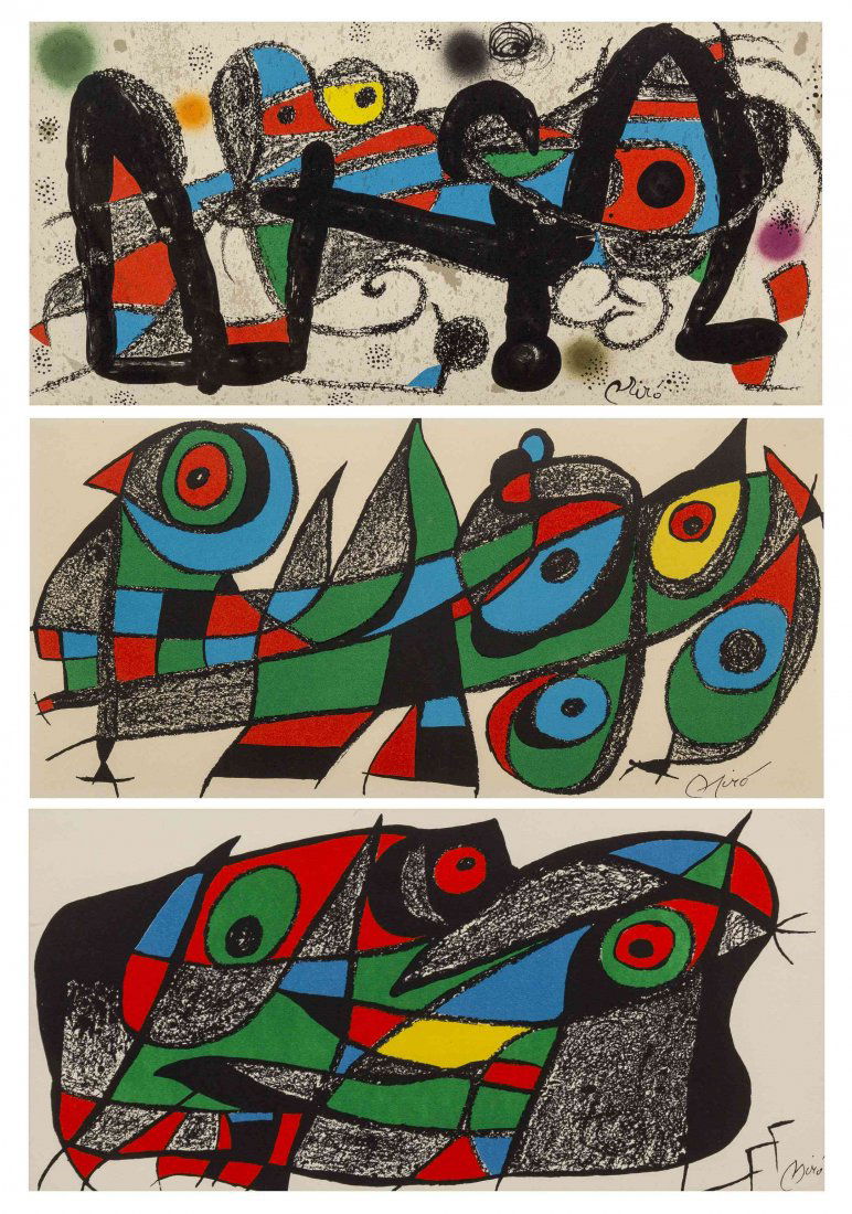 Joan Miró, (Spanish, 1893-1983), Mir? escultor (three: Joan Miró (Spanish, 1893-1983) Miró escultor (three works) lithographs Each: 7 1/2 x 15 1/2 inches.