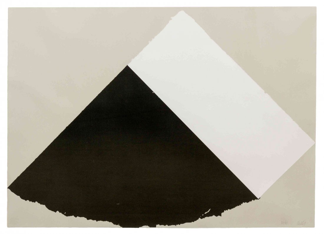 Ellsworth Kelly, (American, b. 1923), Dark Gray and: Ellsworth Kelly (American, b. 1923) Dark Gray and White screenprint and collage edition 31/41, signed Kelley (lower right) 29 1/4 x 41 1/2 inches. Property from the Collection of Mart